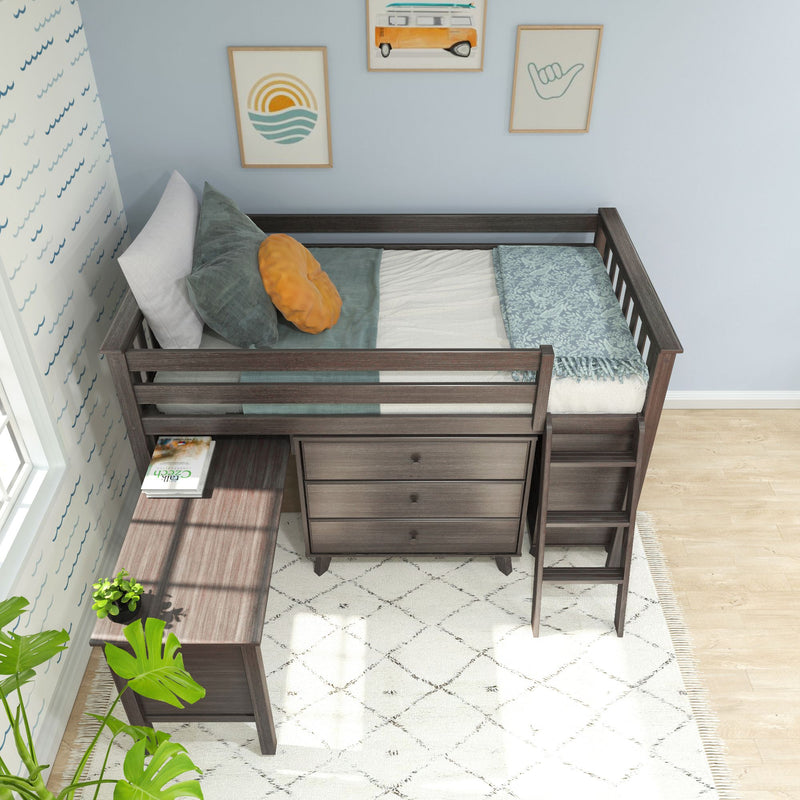 Twin Low Loft Bed With Desk & Dressers