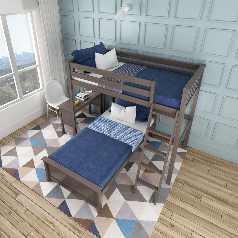 Twin Over Twin L-Shaped Bunk Bed With Desk