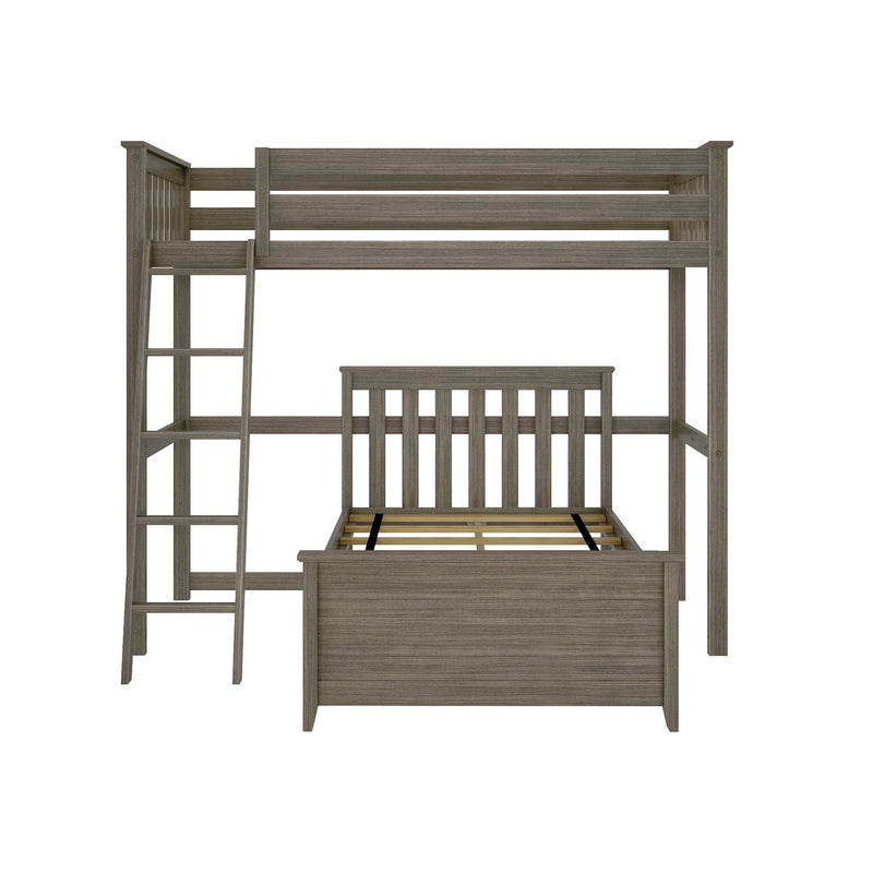 Gray wood bunk bed with ladder, slatted guardrails and mattress support in a modern rustic finish — space-saving bedroom furniture