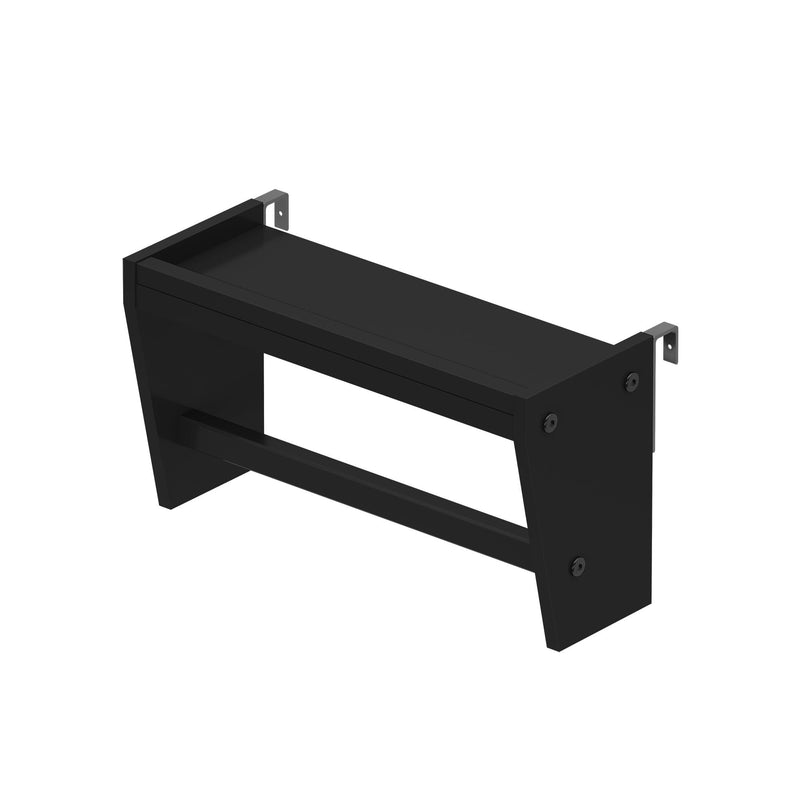 Heavy-duty black powder-coated steel wall-mount bracket with mounting tabs, countersunk screw holes and angled support