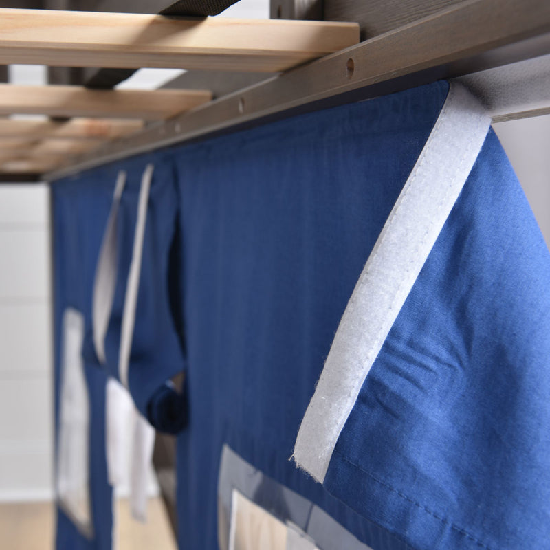 Twin Over Twin Low Bunk Bed With Curtain