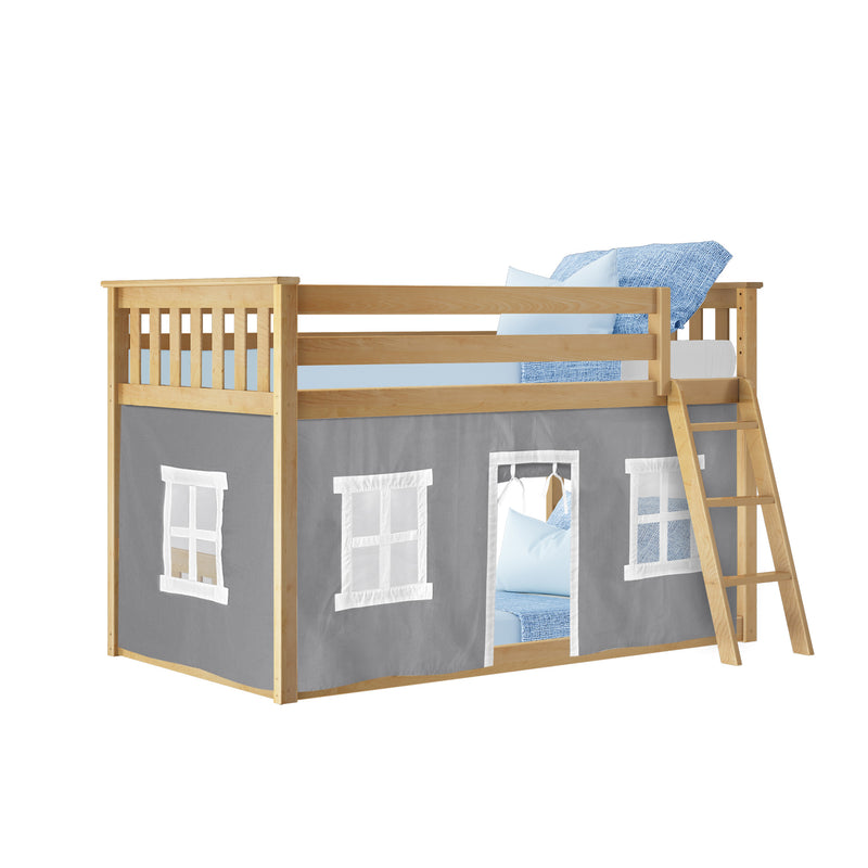 Twin Over Twin Low Bunk Bed With Curtain