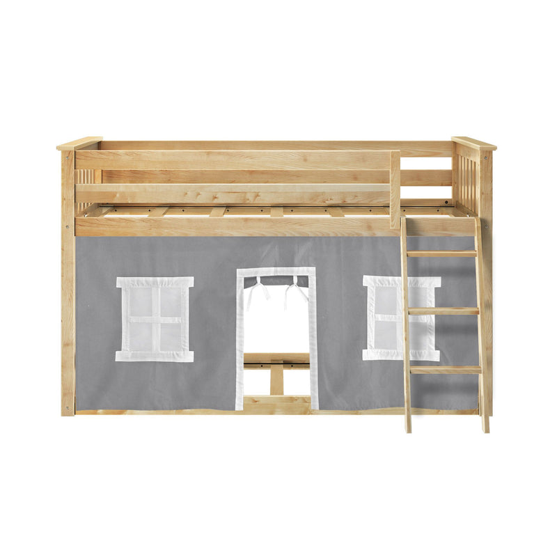 Twin Over Twin Low Bunk Bed With Curtain