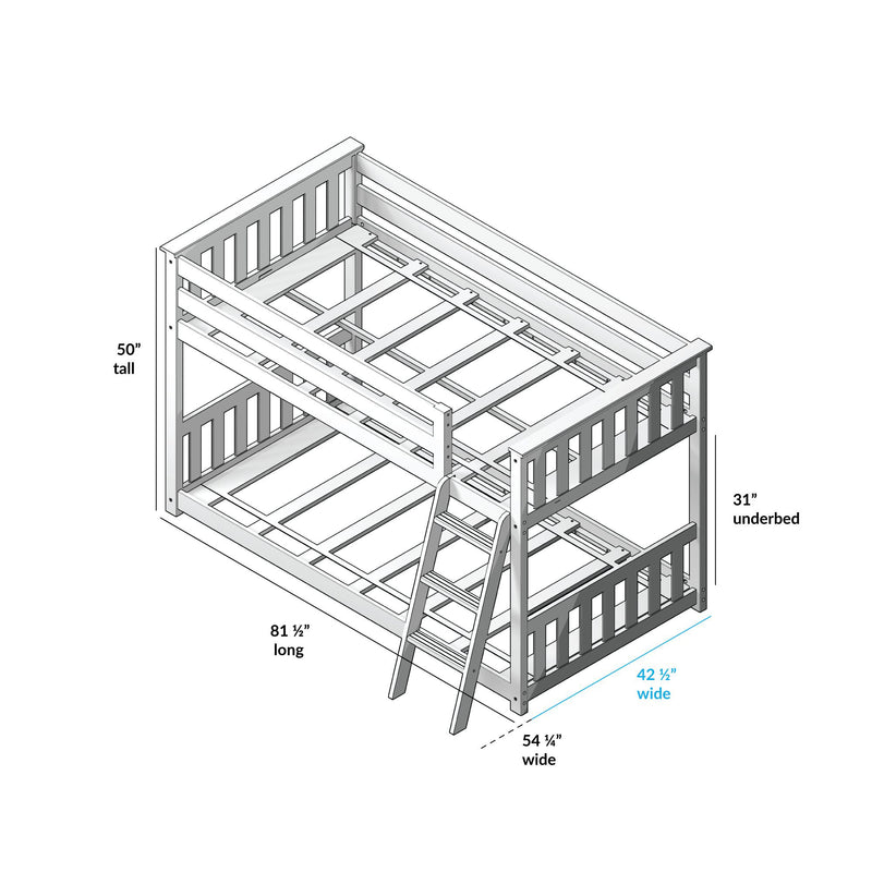 Twin Over Twin Low Bunk Bed With Curtain