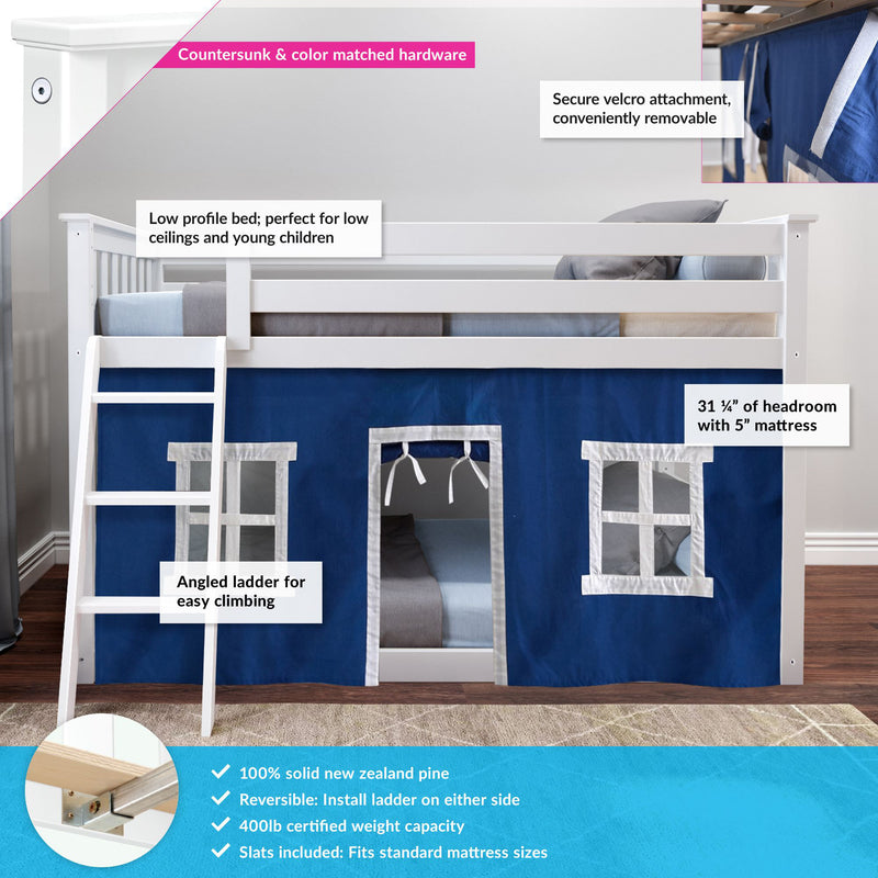 Twin Over Twin Low Bunk Bed With Curtain