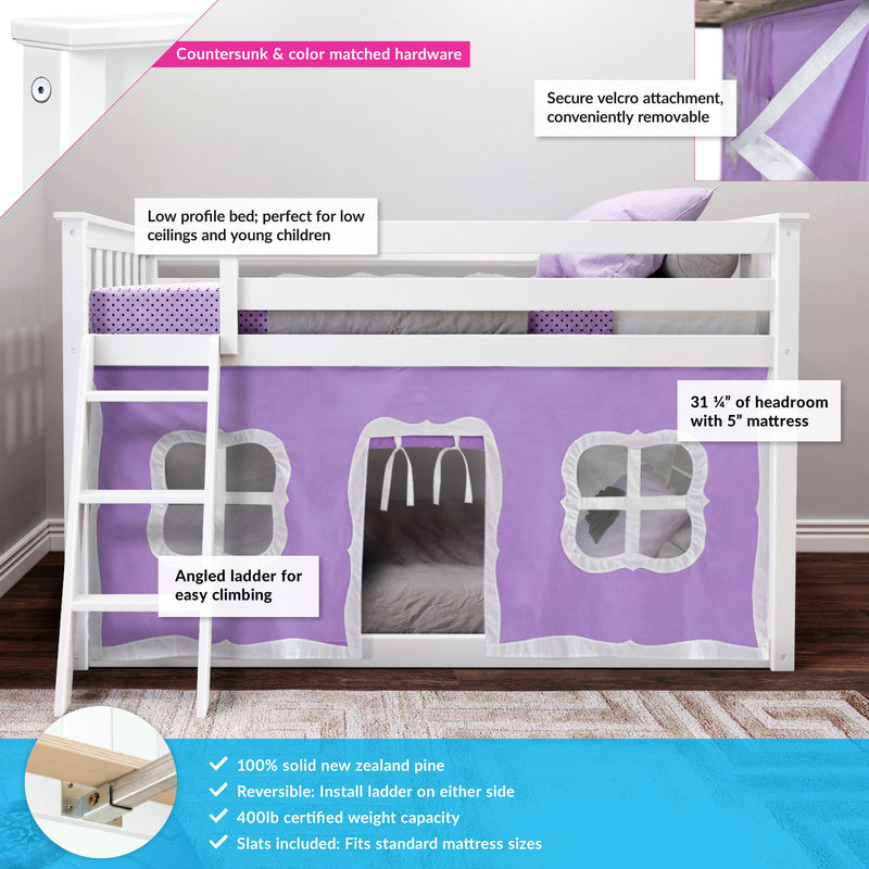 Twin Over Twin Low Bunk Bed With Curtain