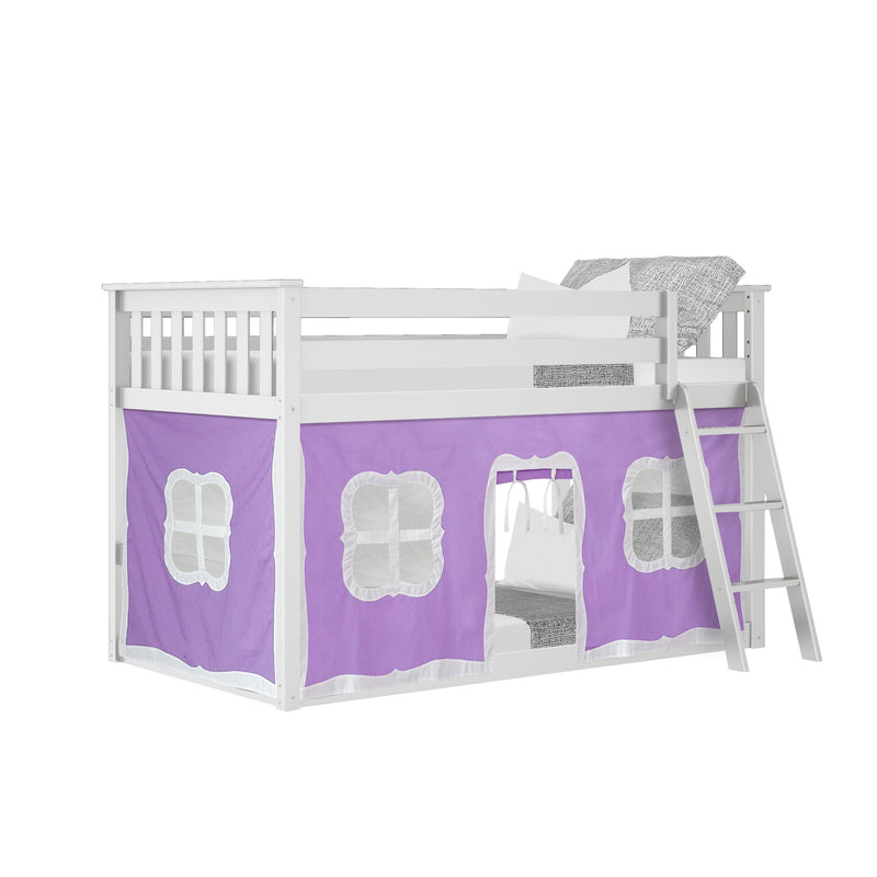 Twin Over Twin Low Bunk Bed With Curtain