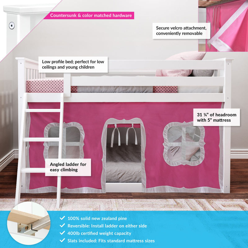 Twin Over Twin Low Bunk Bed With Curtain