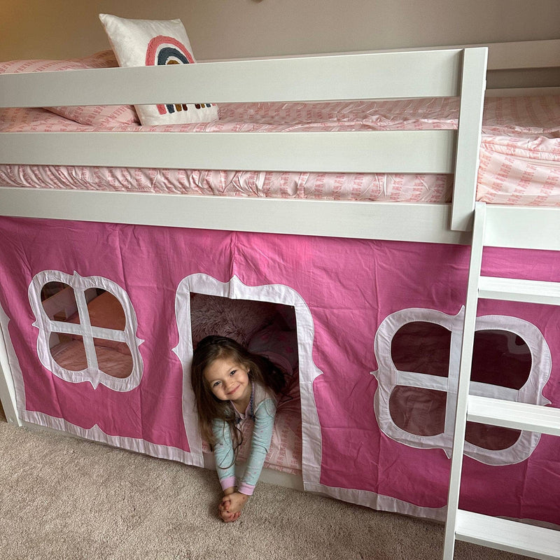 Twin Over Twin Low Bunk Bed With Curtain