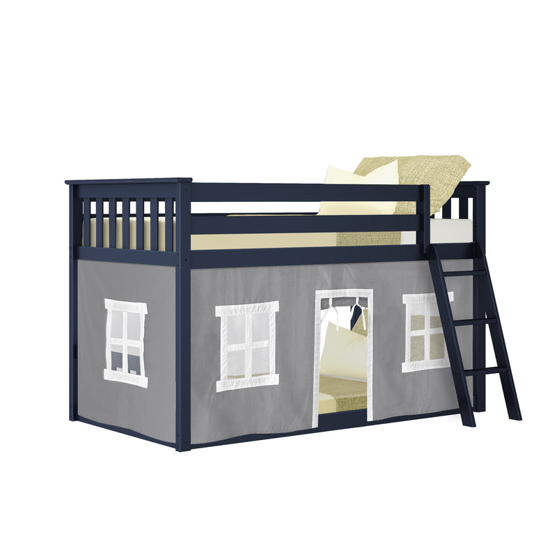 Twin Over Twin Low Bunk Bed With Curtain