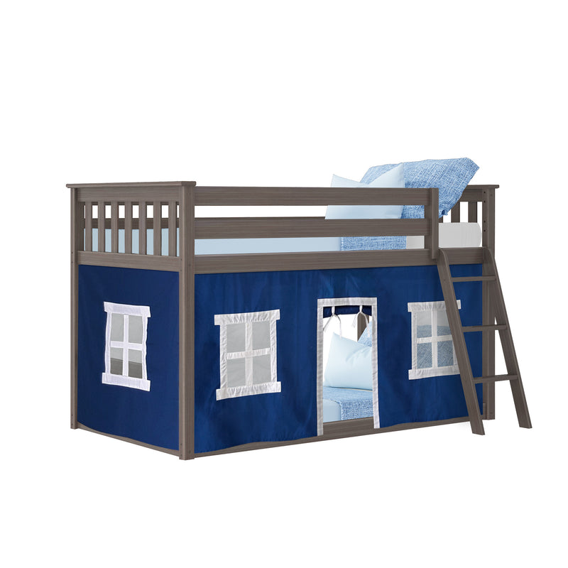 Twin Over Twin Low Bunk Bed With Curtain
