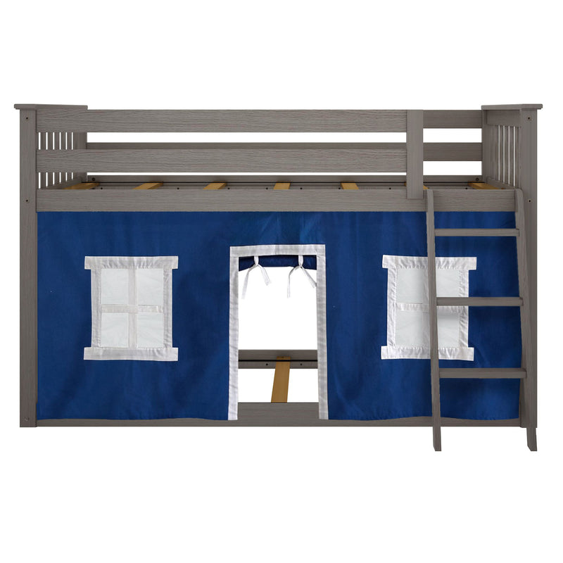 Twin Over Twin Low Bunk Bed With Curtain