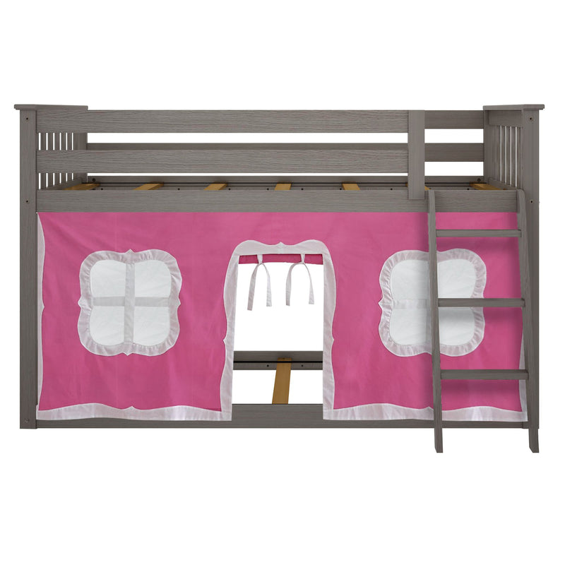 Twin Over Twin Low Bunk Bed With Curtain