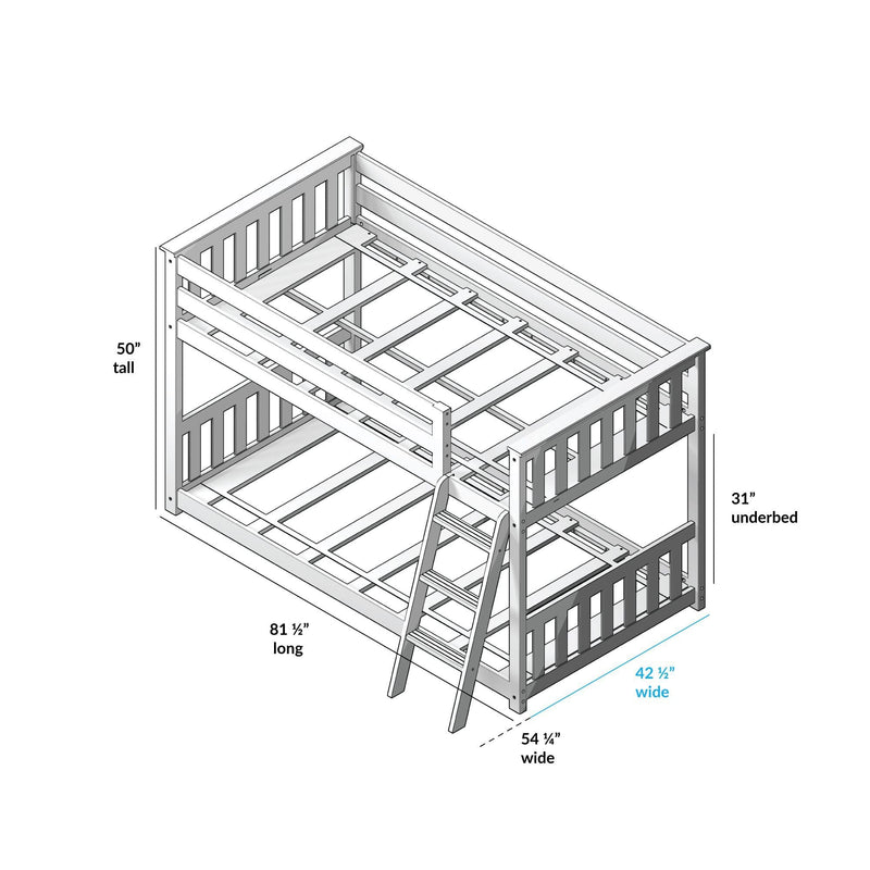 Twin Over Twin Low Bunk Bed With Curtain