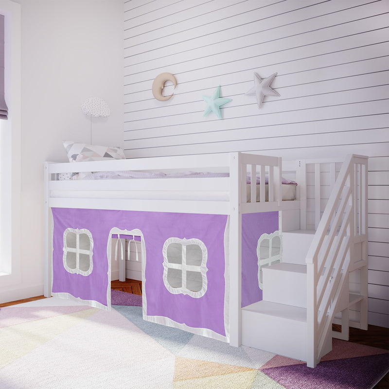 Twin-Size Low Loft with Stairs + Curtain
