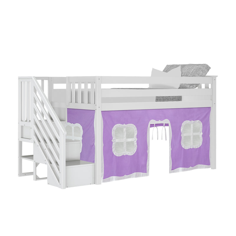 Twin-Size Low Loft with Stairs + Curtain