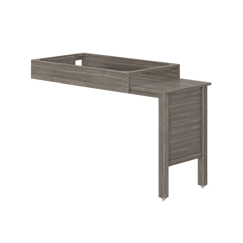 Gray wood roll-out trundle bed frame with casters for under-bed storage and extra mattress