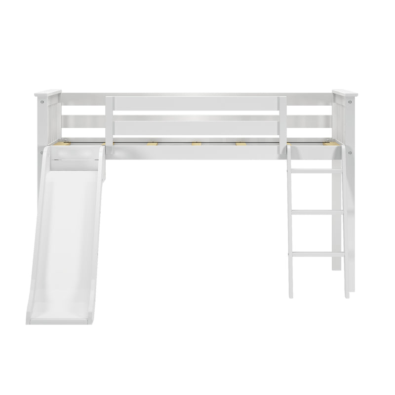 Twin Low Loft Bed with Slide & Firetruck Curtain