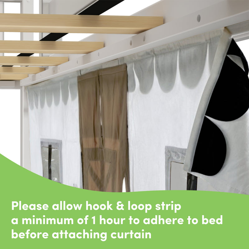 Twin Low Loft Bed with Slide & Black & White Farmhouse Curtain