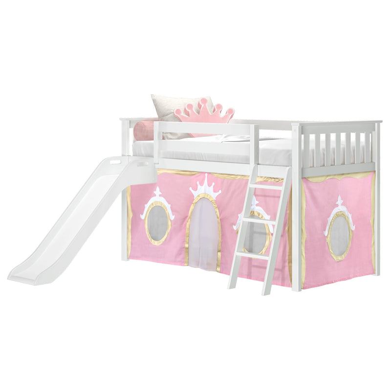 Twin Low Loft Bed with Slide & Princess Curtain