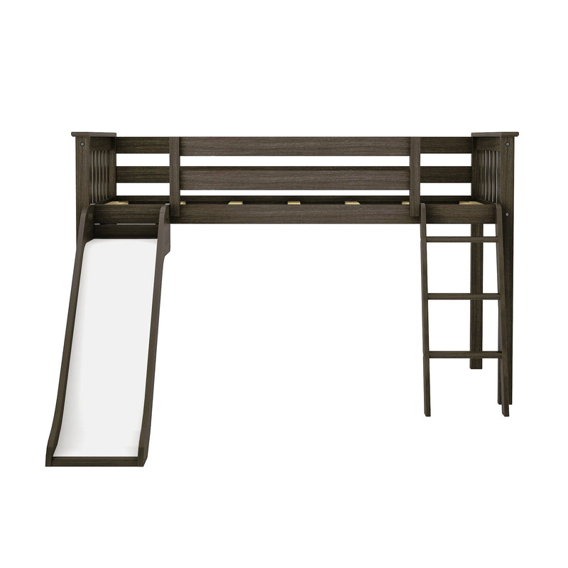 Twin Low Loft Bed with Slide & Black & White Farmhouse Curtain