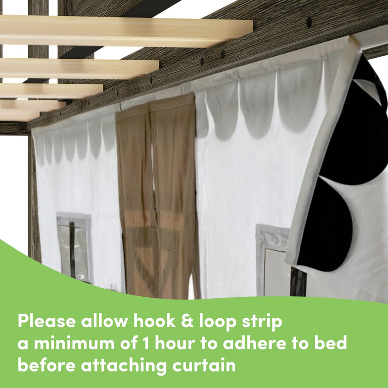 Twin Low Loft Bed with Slide & Black & White Farmhouse Curtain