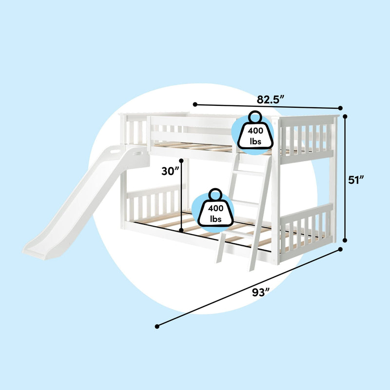 Twin Over Twin Low Bunk Bed With Slide