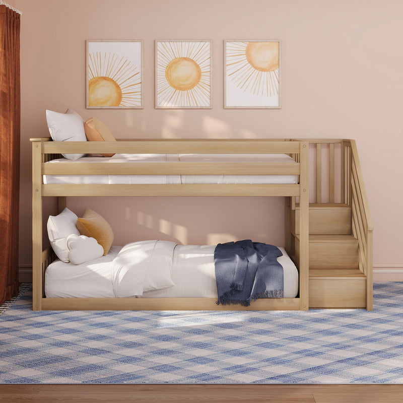 Twin Over Twin Low Bunk Bed With Stairs