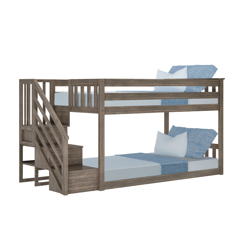 Twin Over Twin Low Bunk Bed With Stairs