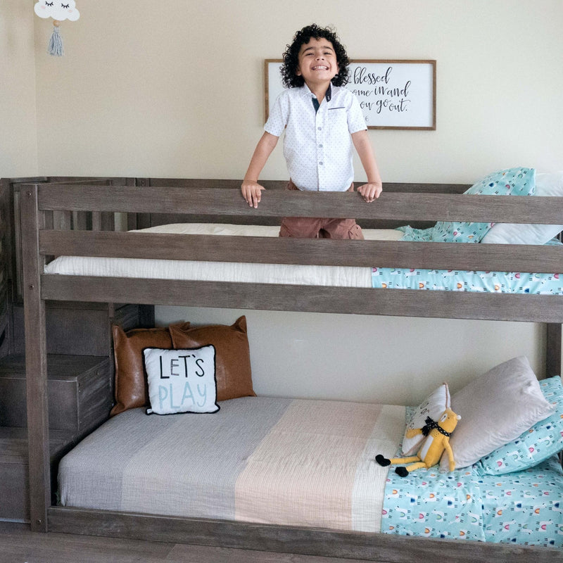 Twin Over Twin Low Bunk Bed With Stairs