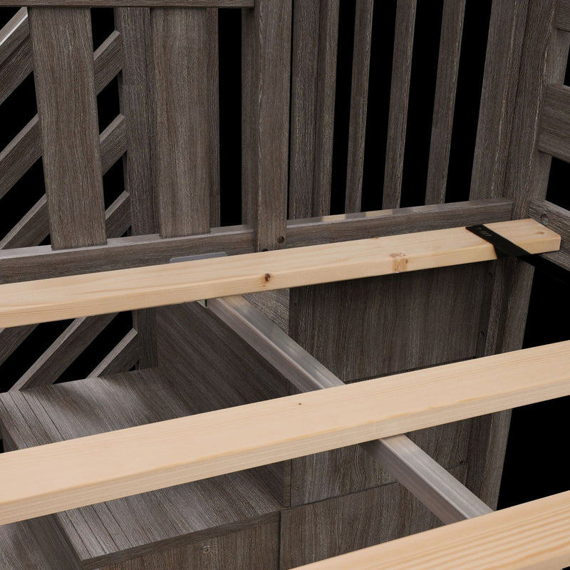 Twin over Twin Low Bunk Bed with Staircase and Curtains