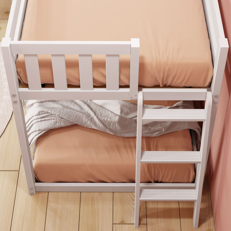 Twin Over Twin Low Bunk Bed With Ladder On End