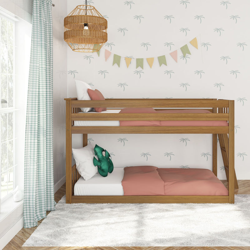 Twin Over Twin Low Bunk Bed With Ladder On End
