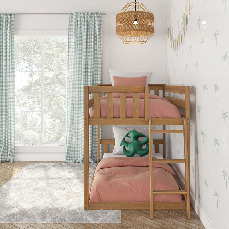 Twin Over Twin Low Bunk Bed With Ladder On End