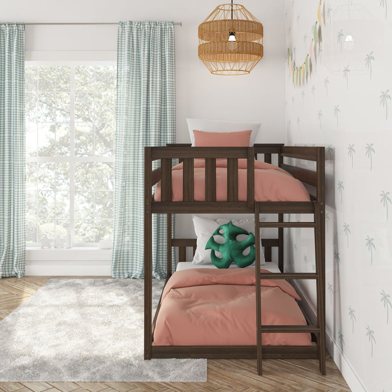 Twin Over Twin Low Bunk Bed With Ladder On End