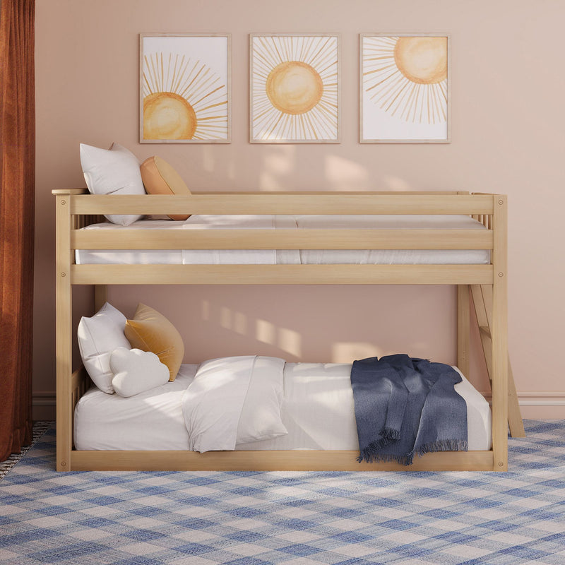 Twin Over Twin Low Bunk Bed With Ladder On End