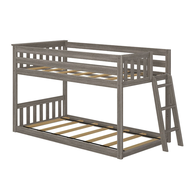 Twin Over Twin Low Bunk Bed With Ladder On End
