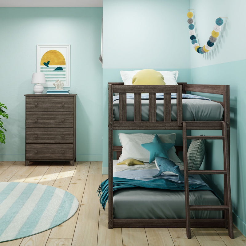 Twin Over Twin Low Bunk Bed With Ladder On End