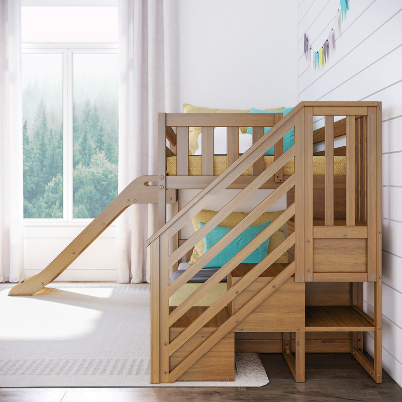 Twin Over Twin Low Bunk Bed With Slide & Stairs
