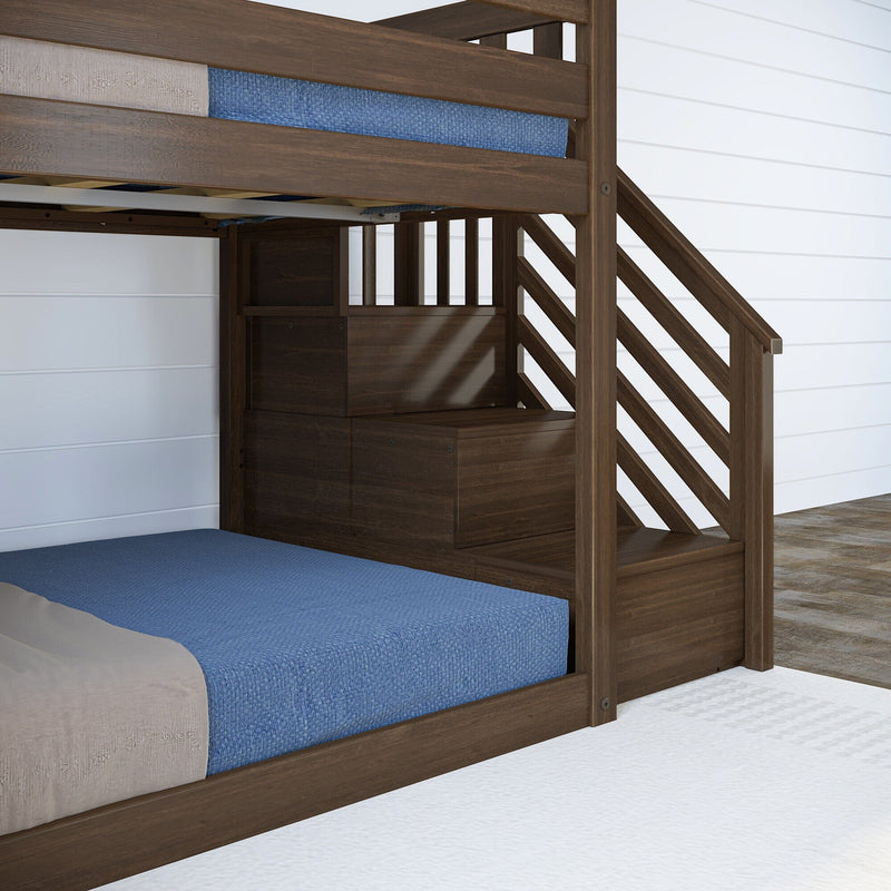 Twin Over Twin Low Bunk Bed With Slide & Stairs