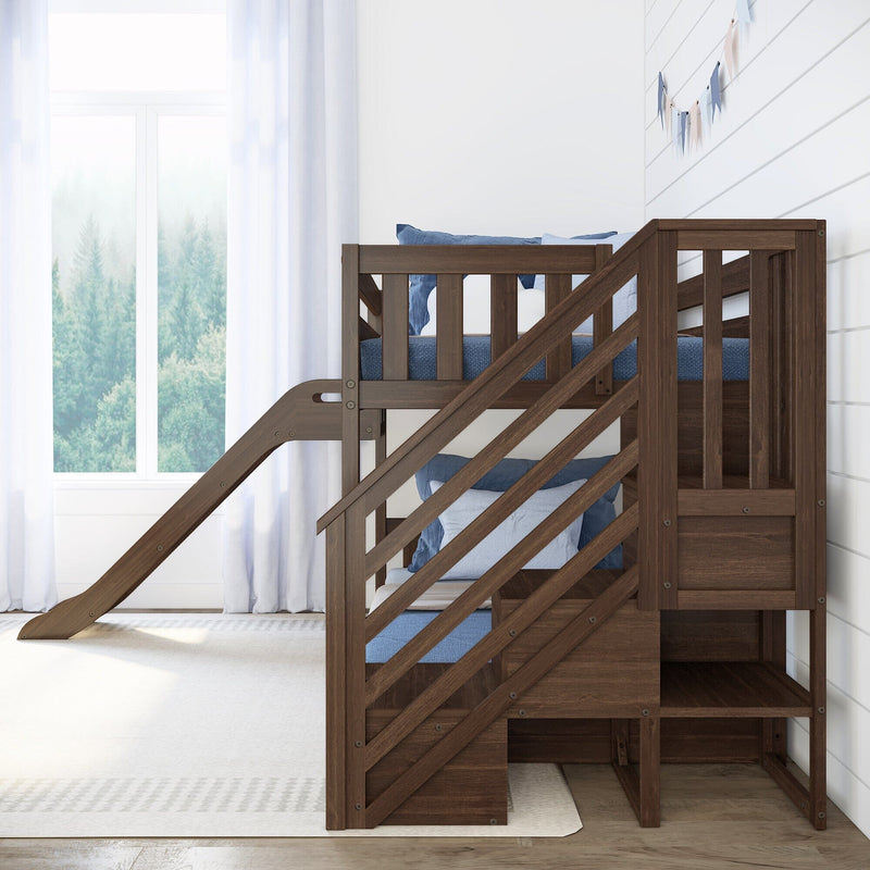 Twin Over Twin Low Bunk Bed With Slide & Stairs