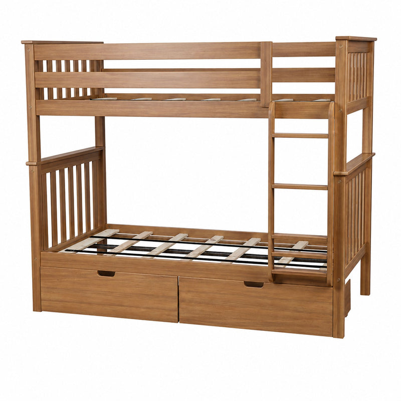 Twin Over Twin Bunk Bed With Storage Drawers