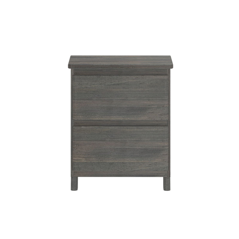 Dark gray wood three-drawer nightstand with legs, modern rustic bedside table for bedroom storage