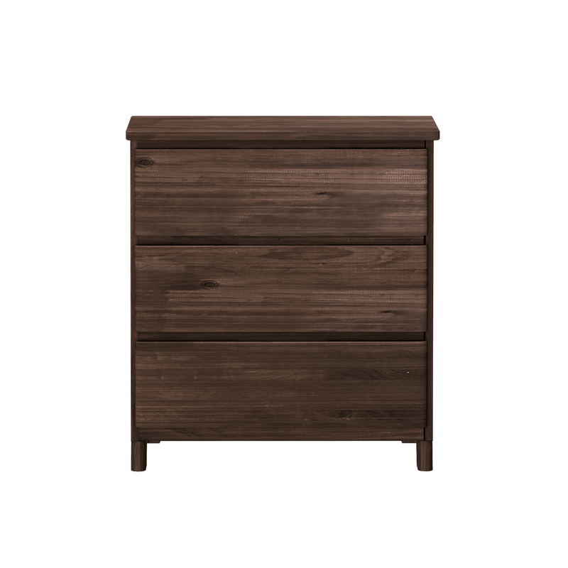 Dark walnut wooden dresser with visible wood grain and tapered legs, modern mid-century chest of drawers for bedroom storage