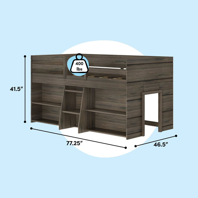 Modern Farmhouse Twin Low Loft Bed With Bookcases