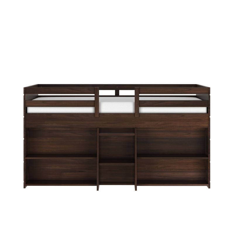 Modern Farmhouse Twin Low Loft Bed With Bookcases