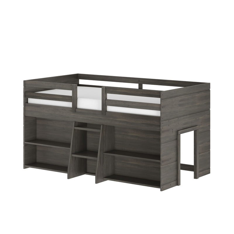 Modern Farmhouse Twin Low Loft Bed With Bookcases