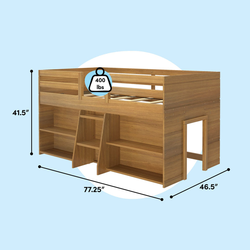Modern Farmhouse Twin Low Loft Bed With Bookcases