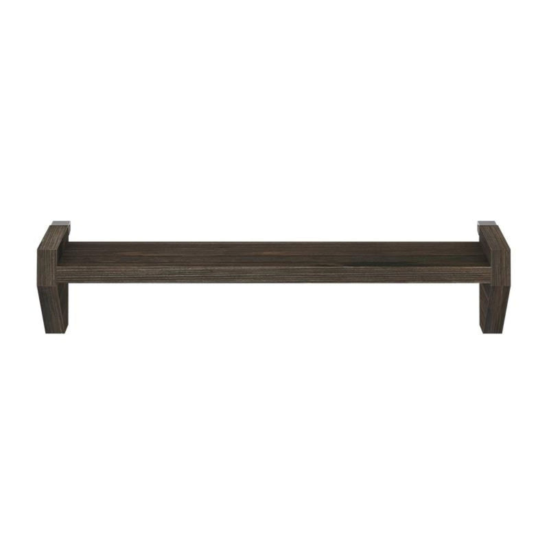 Dark brown rustic wooden wall shelf with bracket-style ends — modern farmhouse floating shelf for living room, bedroom, or entryway decor