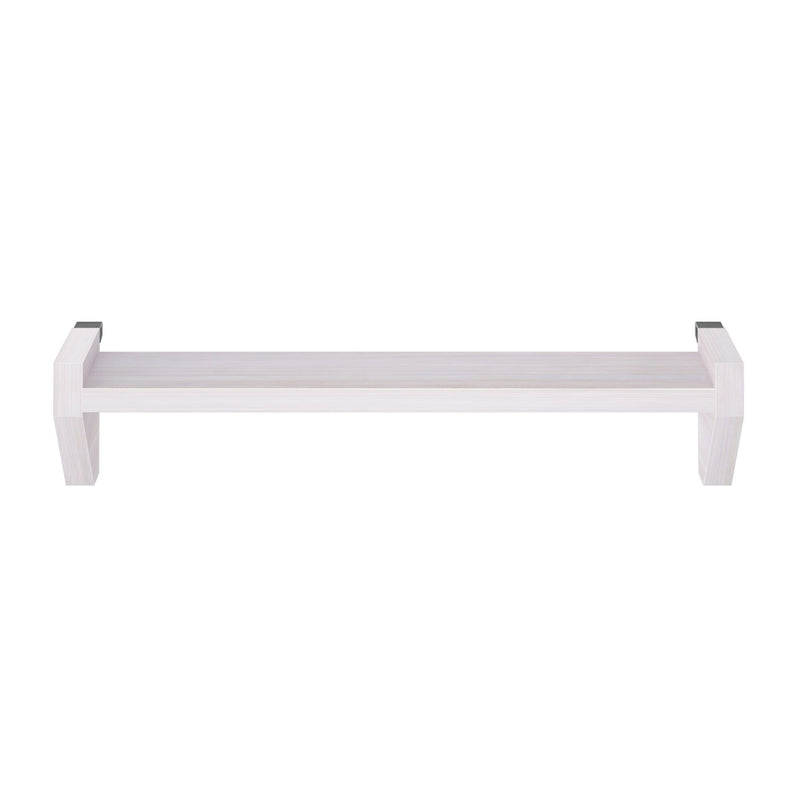 White wooden wall-mounted floating shelf with open rectangular frame, minimalist modern home decor storage